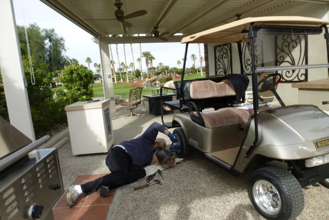 Jim, Max, golf cart